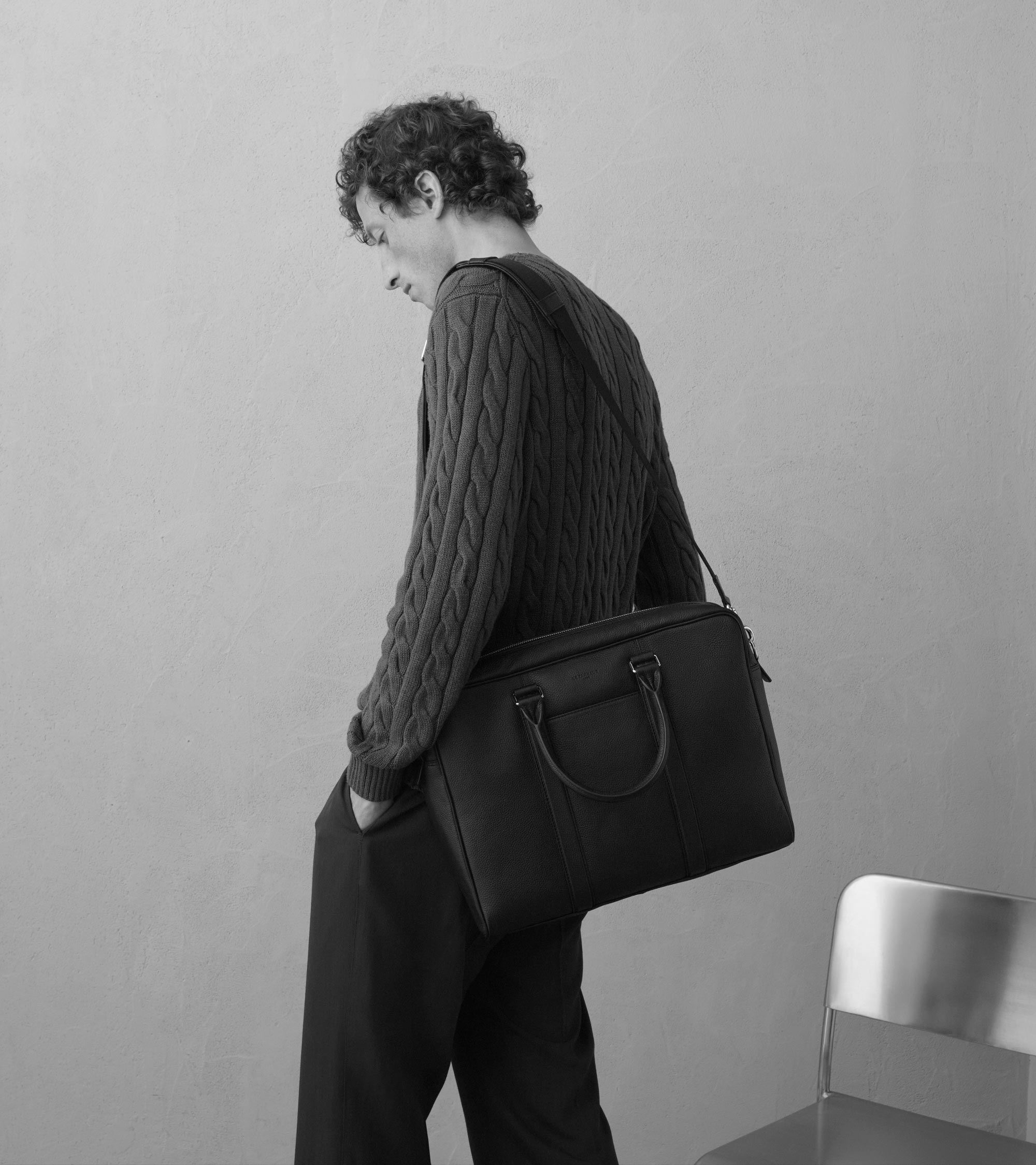 Charles 15" briefcase in grained leather medium size