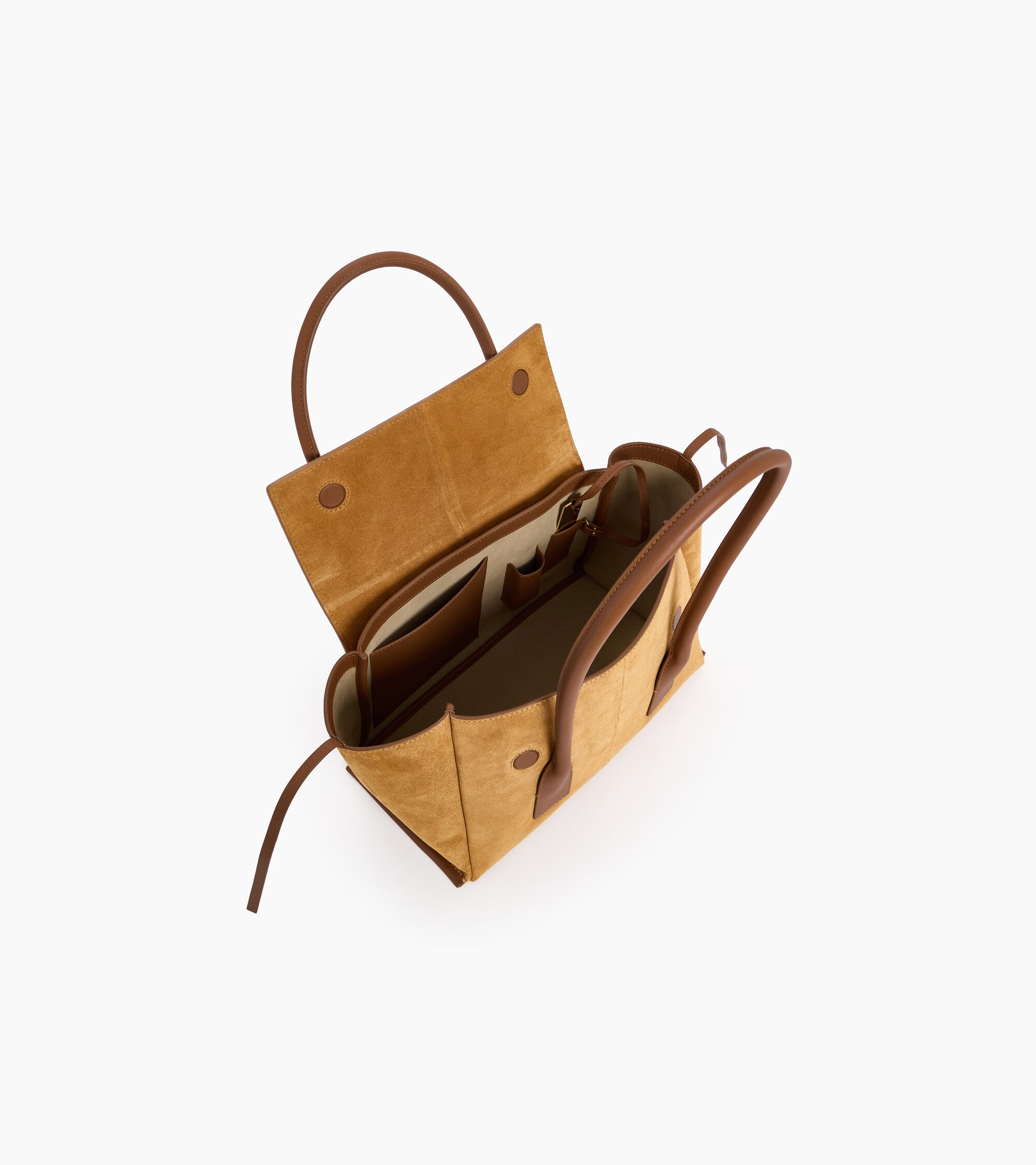 Mittelgroße Cabas-Tasche mit Klappe Elena aus Velours-Spaltleder