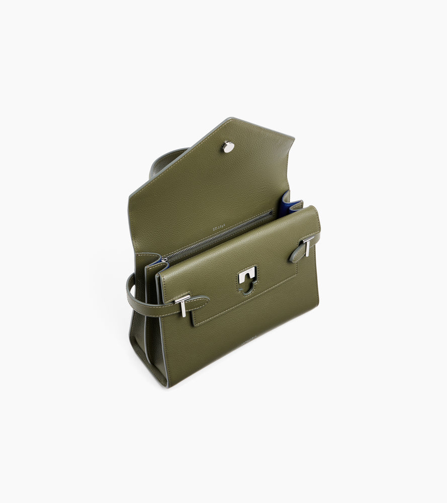 Emilie medium handbag with double flap in grained leather