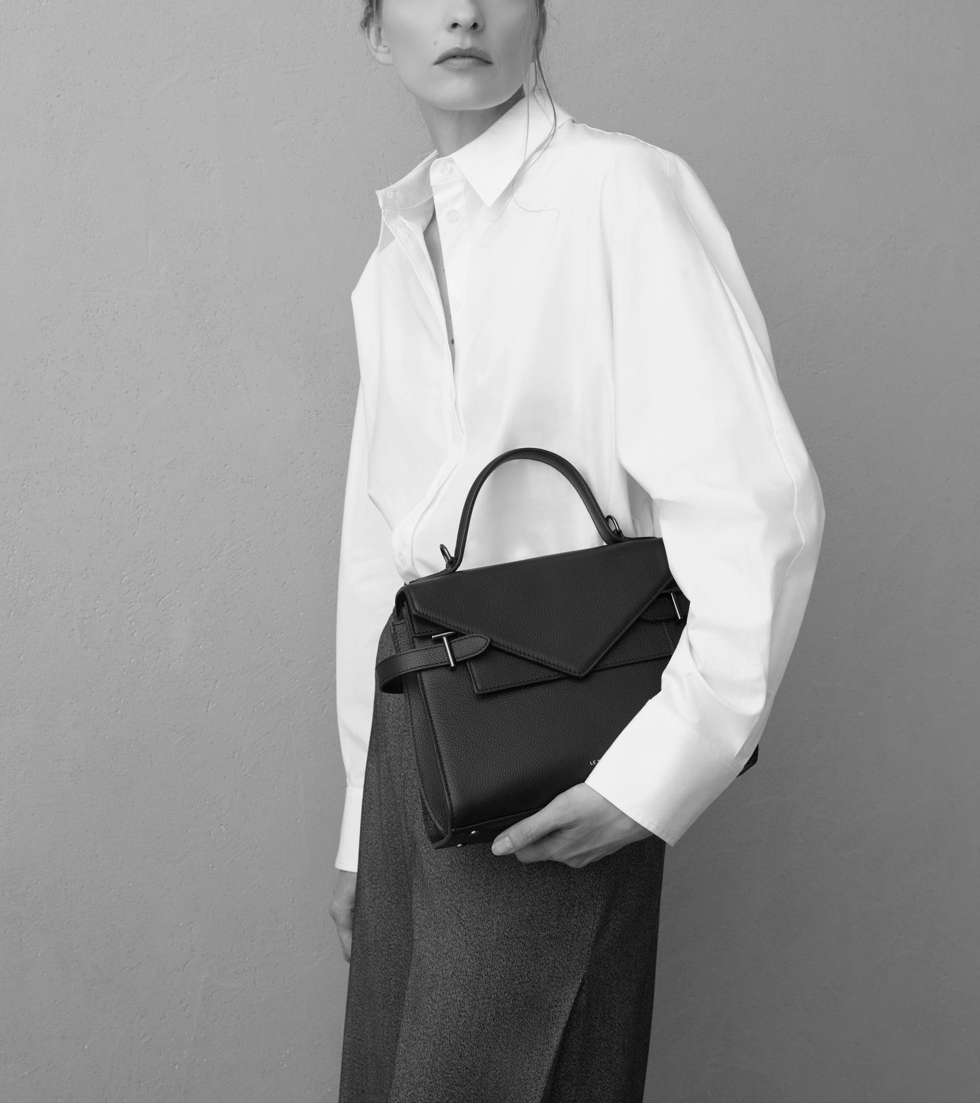 Sac à main double rabat moyen modèle Emilie en cuir grainé