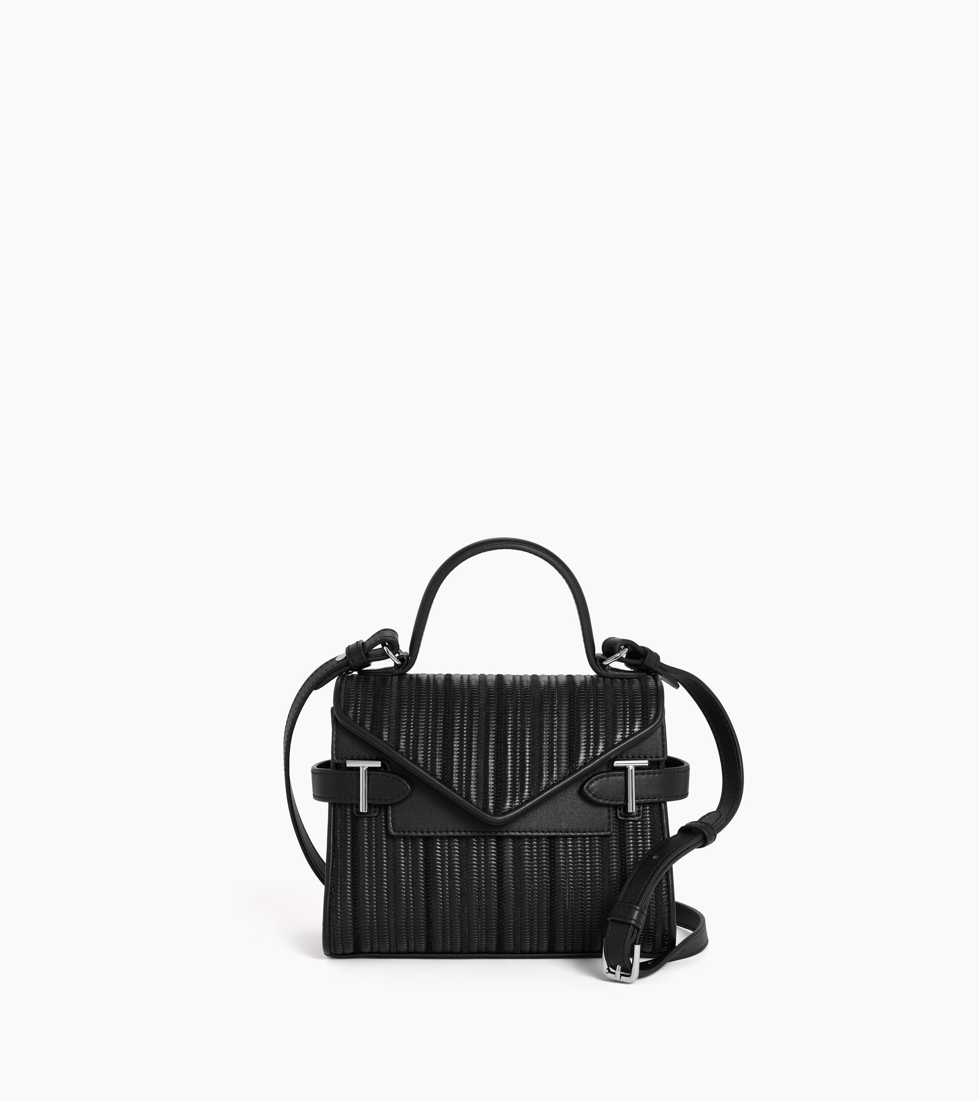 Kleine Handtasche mit Doppelklappe Emilie aus wiederverwendetem geflochtenem Leder
