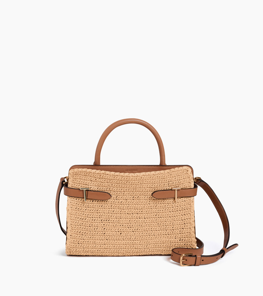Mittelgroße Handtasche Emie raffia-Effekt und glattes Leder