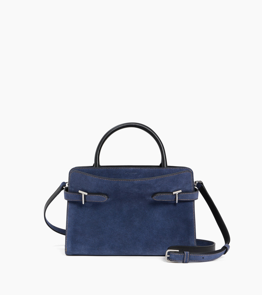 Emie medium handbag in denim-effect suede leather