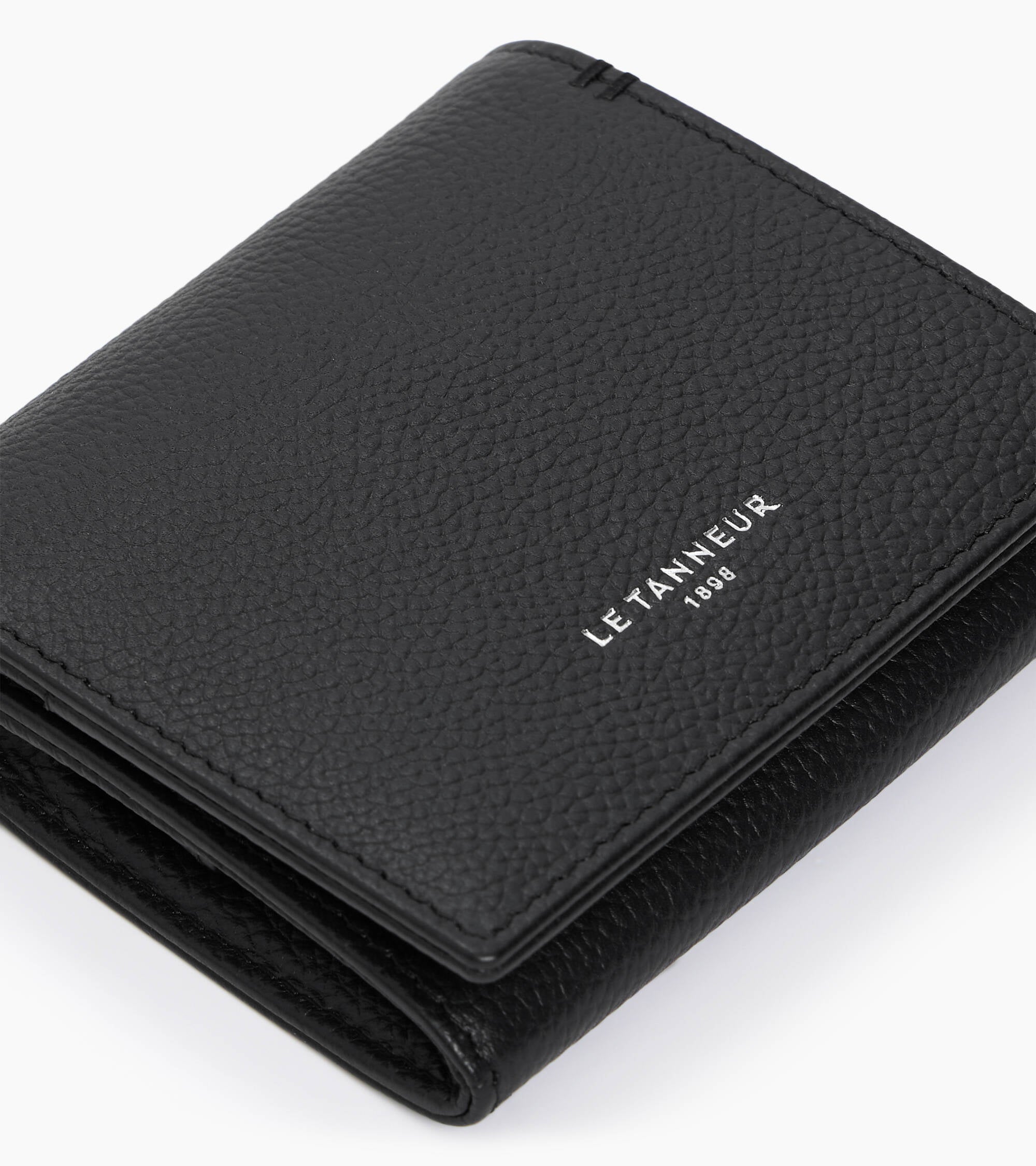Lucien box-style coin purse with banknote pocket in grained leather