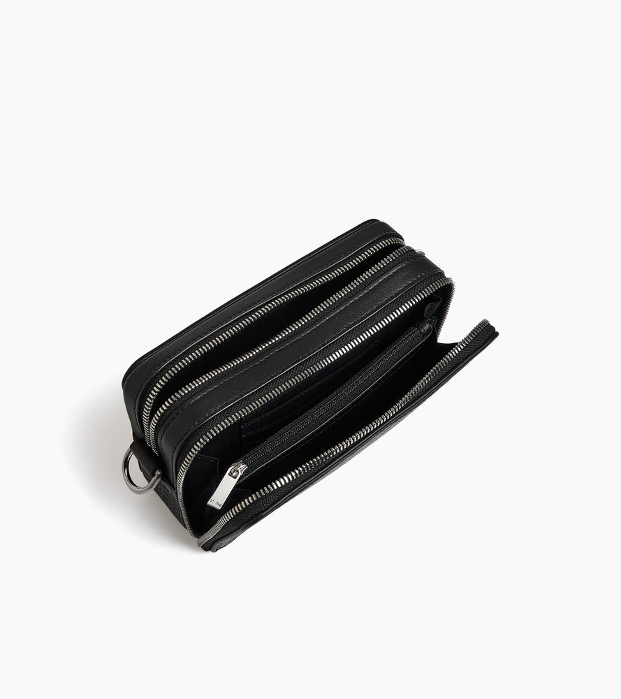 Pequeño bolso bandolera Emile con 2 compartimentos en cuero repujado y cuero liso