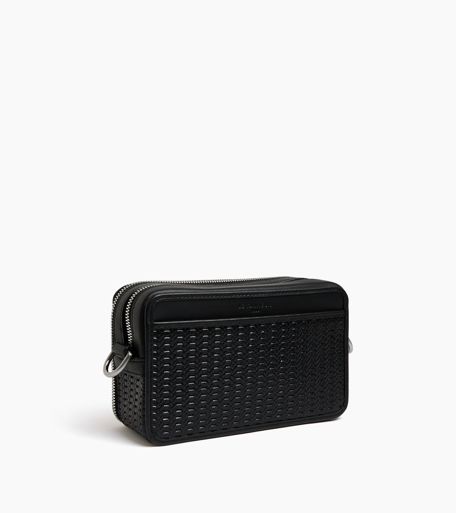 Pequeño bolso bandolera Emile con 2 compartimentos en cuero repujado y cuero liso