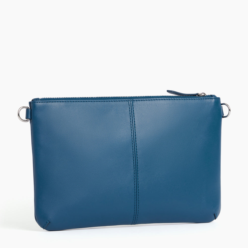 Pochette zippée avec bandoulière amovible Charlotte en cuir lisse