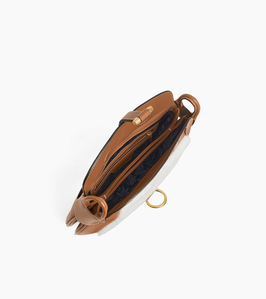 Pia small shoulder bag in smooth leather and reversed sheepskin